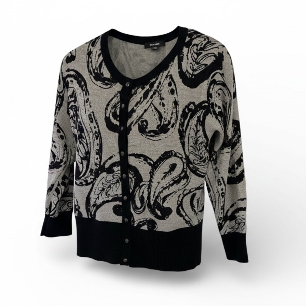 Premise Black and Gray Paisley Cardigan Sweater Size Small